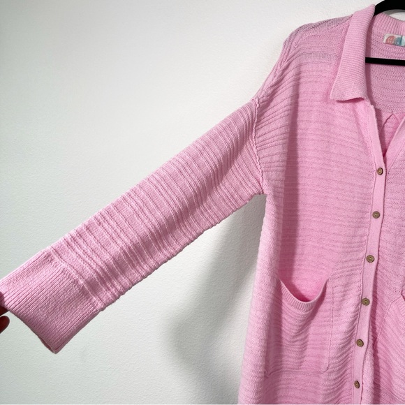 Free People FP Beach Day Dreaming Button-Up Cardigan Pink Oversized Boho Medium - Picture 5 of 7